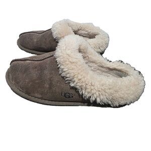 UGG Scuffette Brown Suede & Beige Fur Slippers 7